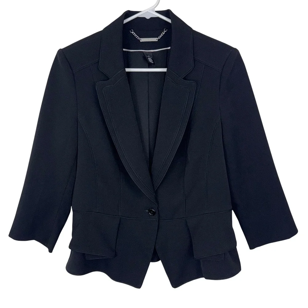 White House Black Market Black Peplum Blazer Jacket Office Siren Career Chic